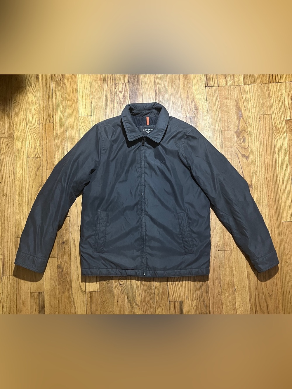 Dockers Mens Size L Black Bomber Jacket Quilted Fleece Lined Outdoor Coat Classy